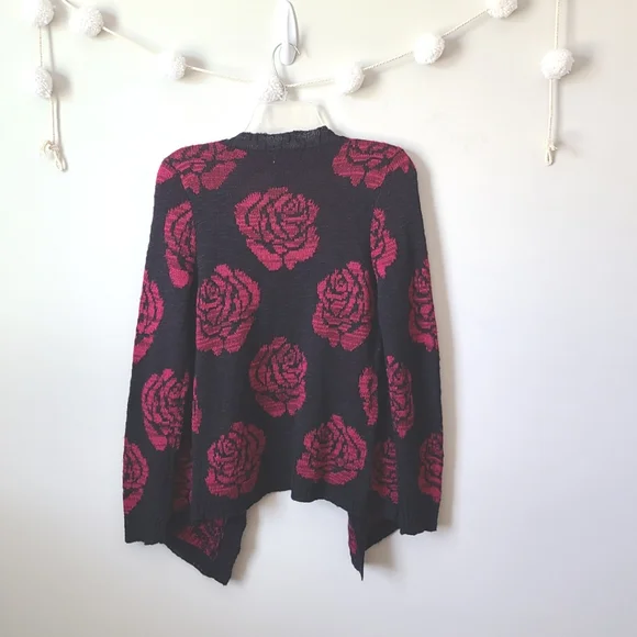 Rose Print Open Front Knit Cardigan Size Medium - Picture 5 of 8